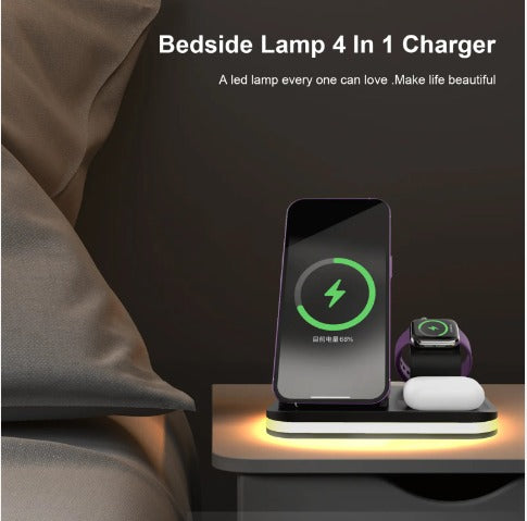 4-in-1 Wireless Charging Station – Fast Charger Stand for iPhone, Apple Watch & AirPods with Ambient Night Light