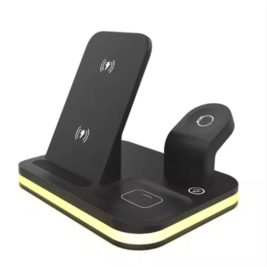 4-in-1 Wireless Charging Station – Fast Charger Stand for iPhone, Apple Watch & AirPods with Ambient Night Light