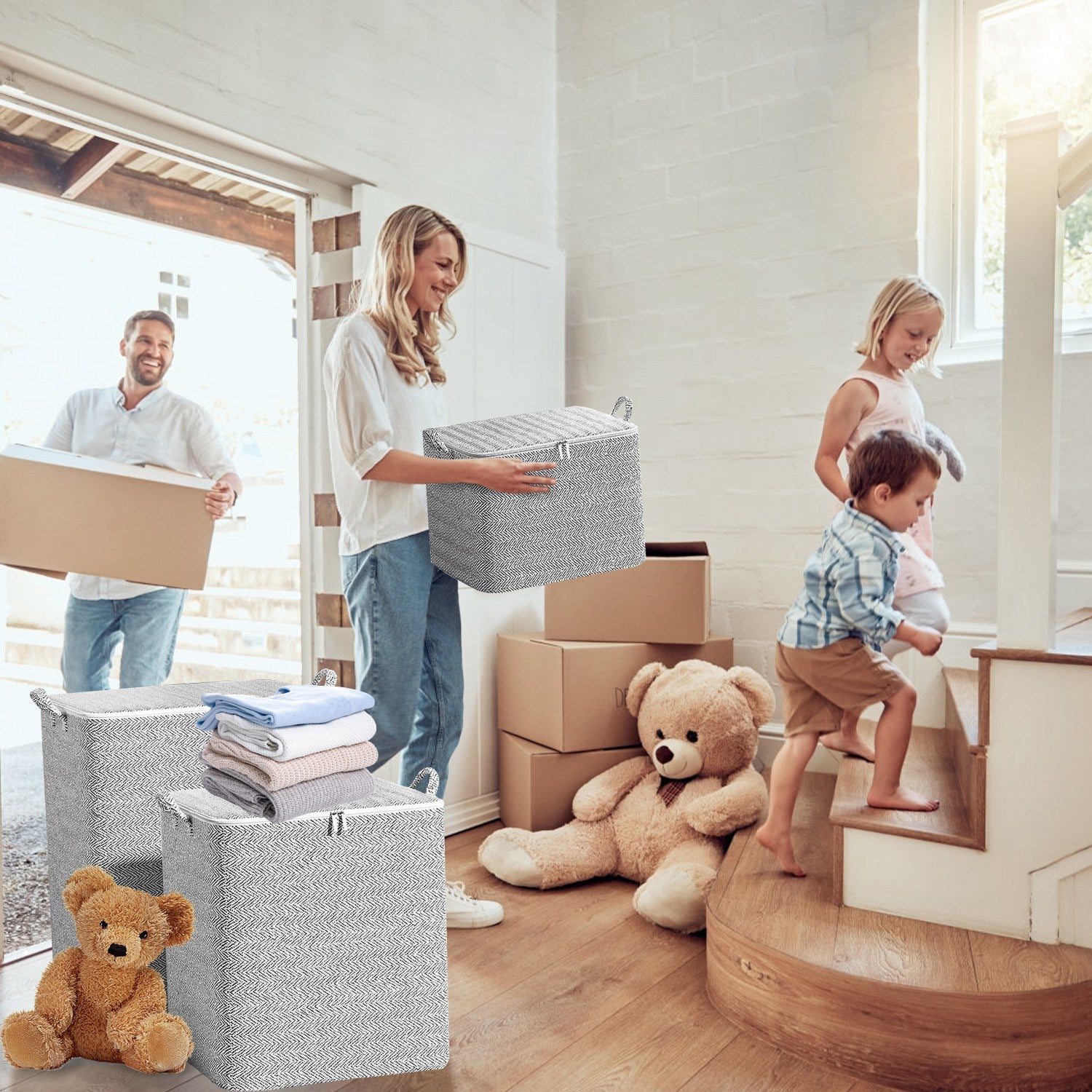 4 Pack Foldable Storage Bags Set – Multi-Size Closet Organizers with Zipper Lid and Handles for Clothes, Blankets & Bedding