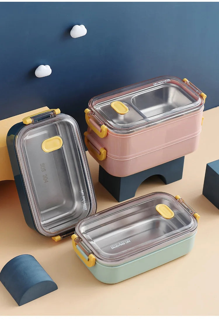 304 Stainless Steel Thermal Lunch Box Single Double Layer Bento Food Container Leakproof Office School Use