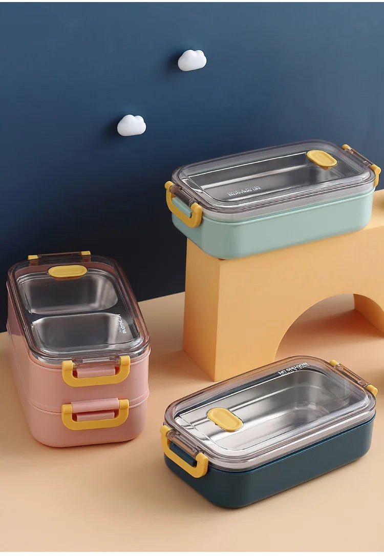 304 Stainless Steel Thermal Lunch Box Single Double Layer Bento Food Container Leakproof Office School Use