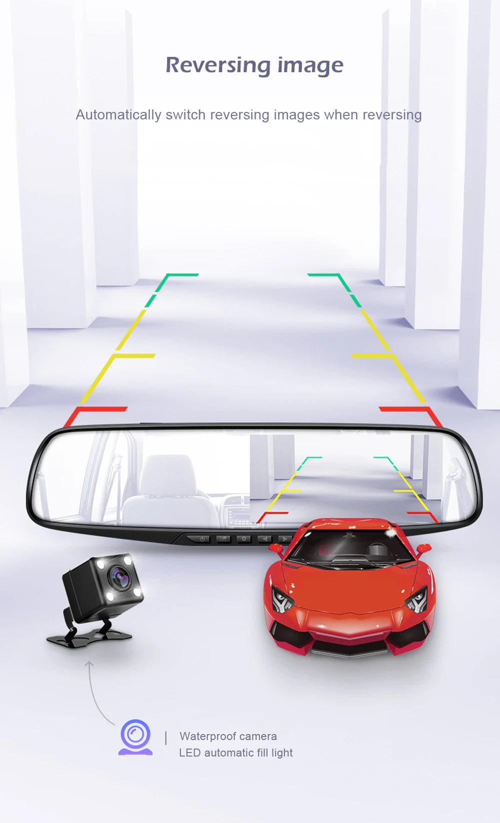 1080P Dual Lens Rearview Mirror Dash Cam 4.3 Inch Car DVR Video Recorder with Parking Monitor