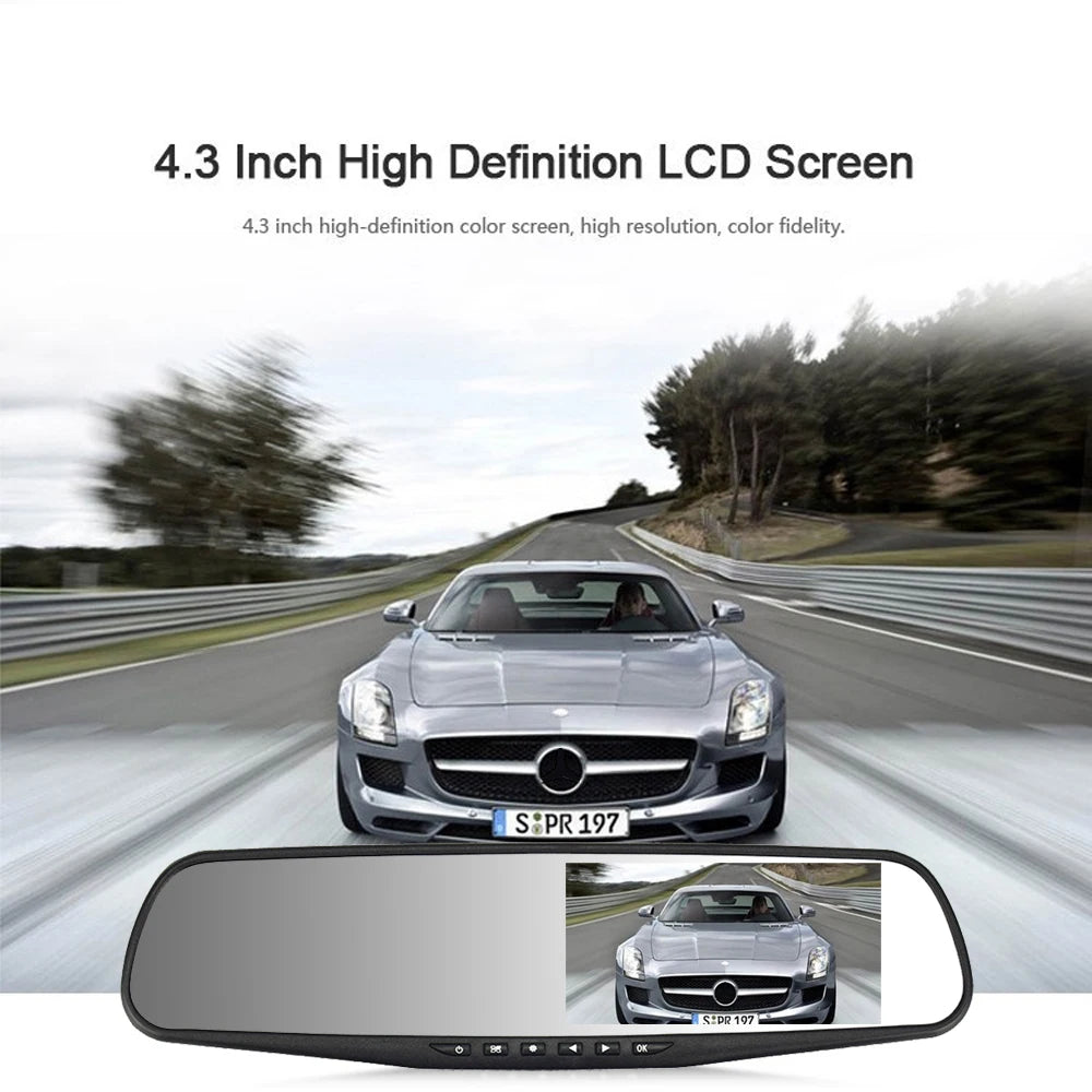 1080P Dual Lens Rearview Mirror Dash Cam 4.3 Inch Car DVR Video Recorder with Parking Monitor