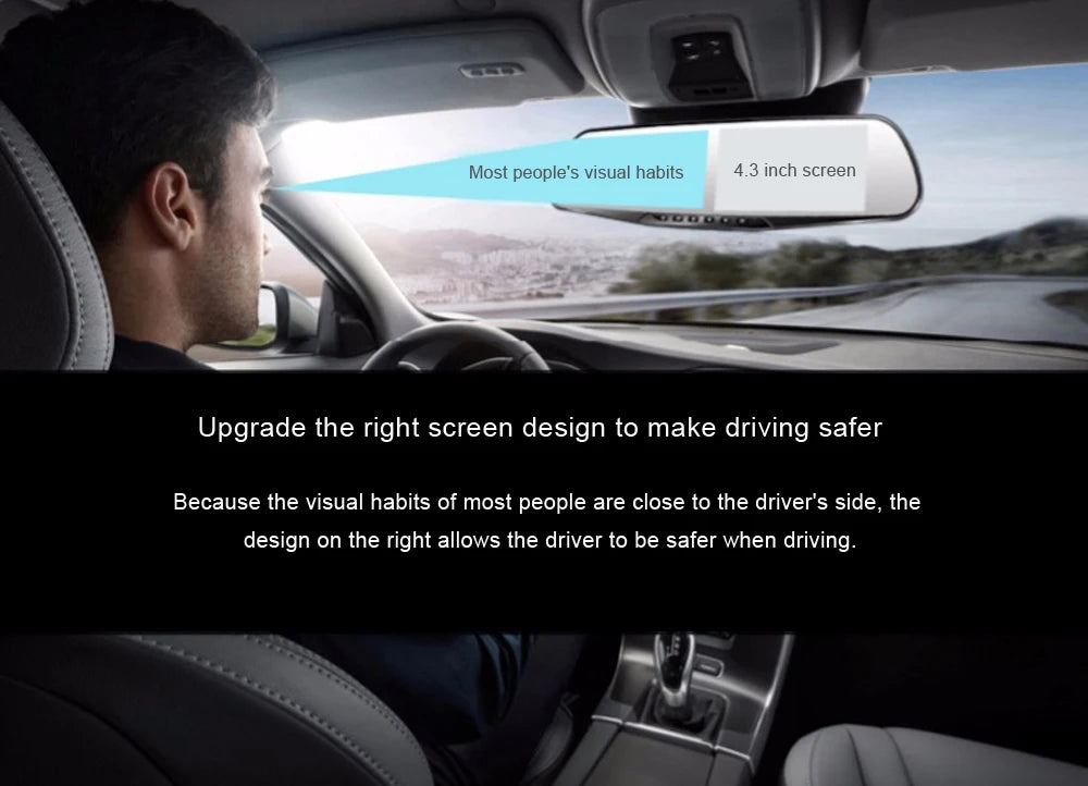 1080P Dual Lens Rearview Mirror Dash Cam 4.3 Inch Car DVR Video Recorder with Parking Monitor