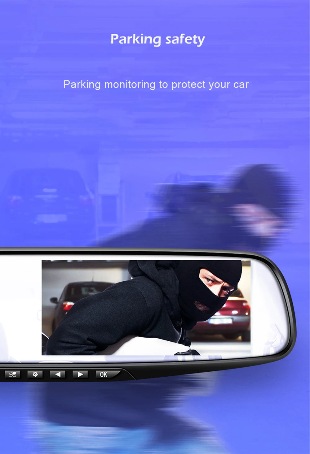 1080P Dual Lens Rearview Mirror Dash Cam 4.3 Inch Car DVR Video Recorder with Parking Monitor