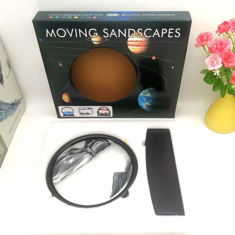 360 Rotating Sandscape Moving Sand Art Glass Frame Flowing Sand Decor Round Display Home Office Decoration