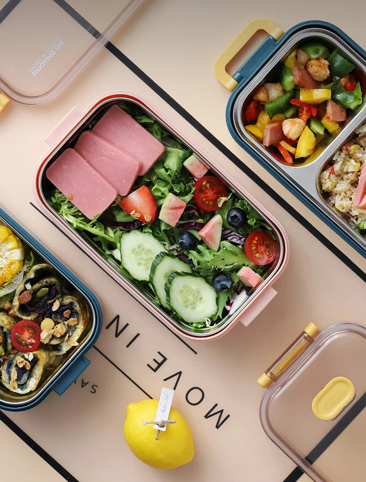 304 Stainless Steel Thermal Lunch Box Single Double Layer Bento Food Container Leakproof Office School Use