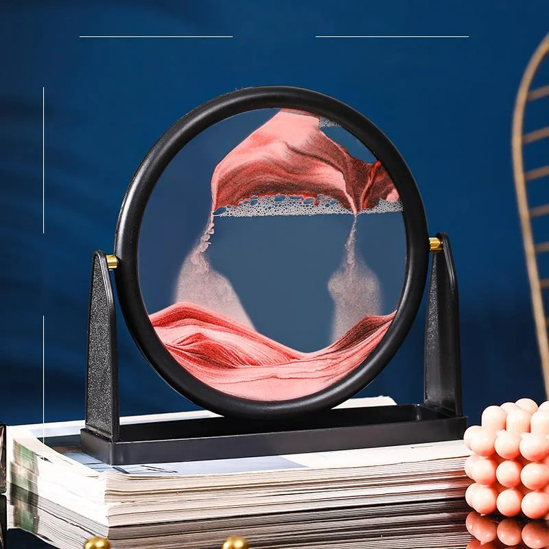 360 Rotating Sandscape Moving Sand Art Glass Frame Flowing Sand Decor Round Display Home Office Decoration