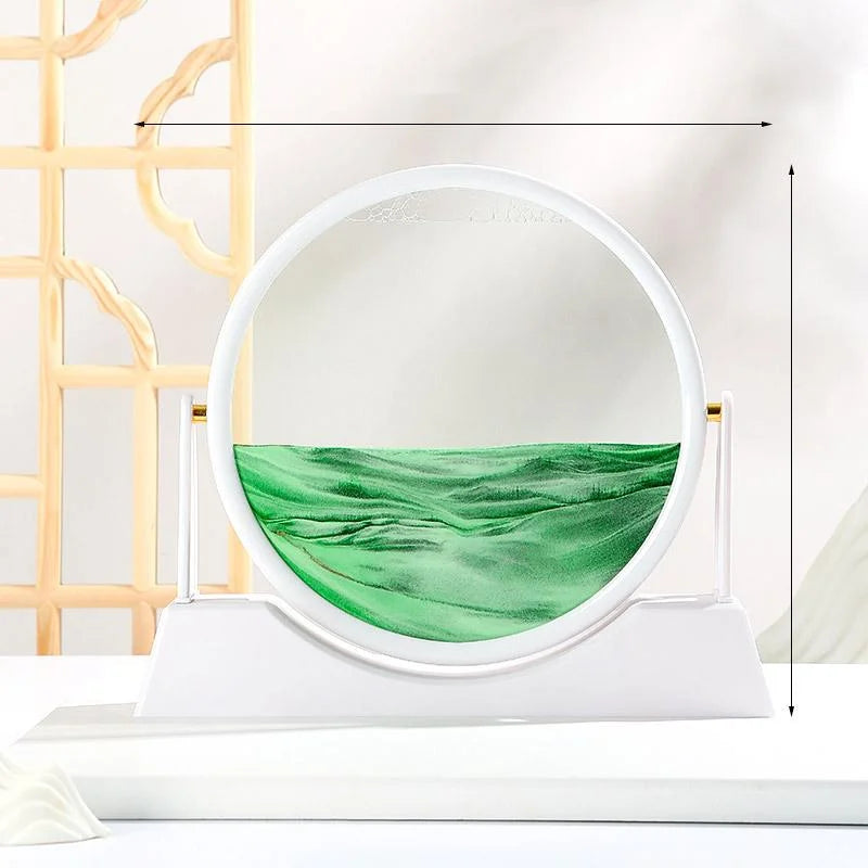 360 Rotating Sandscape Moving Sand Art Glass Frame Flowing Sand Decor Round Display Home Office Decoration