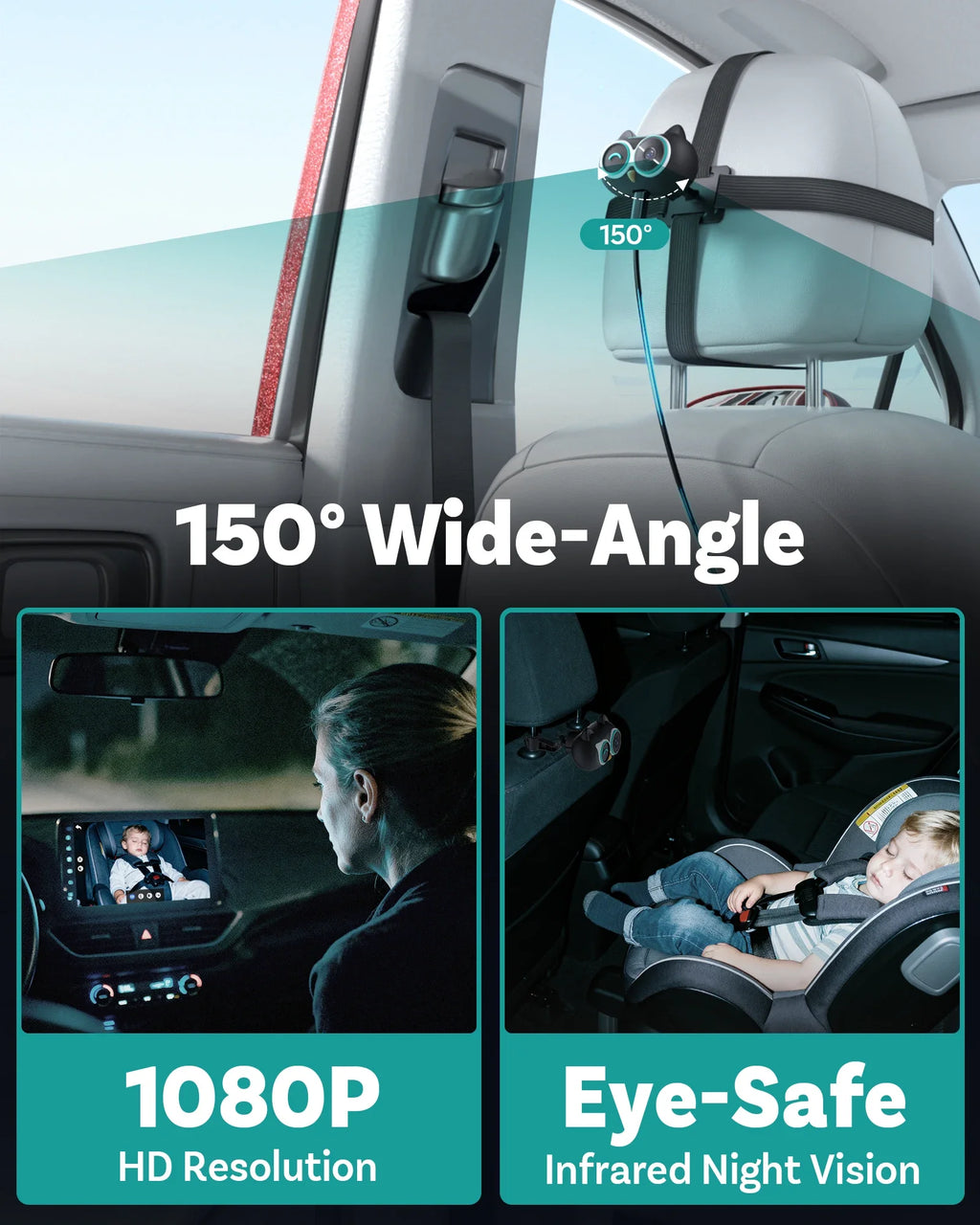 Ottocast Cabin Care Wireless CarPlay Baby Camera 1080P HD Backseat Monitor with Night Vision