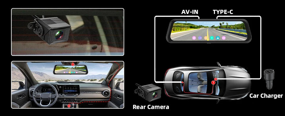 Acceo 4K Dashcam 9.66'' Touch Screen Car Mirror Video Recorder Support 2.5K Rear View Camera WIFI GPS ADAS Dash Camera Black Box