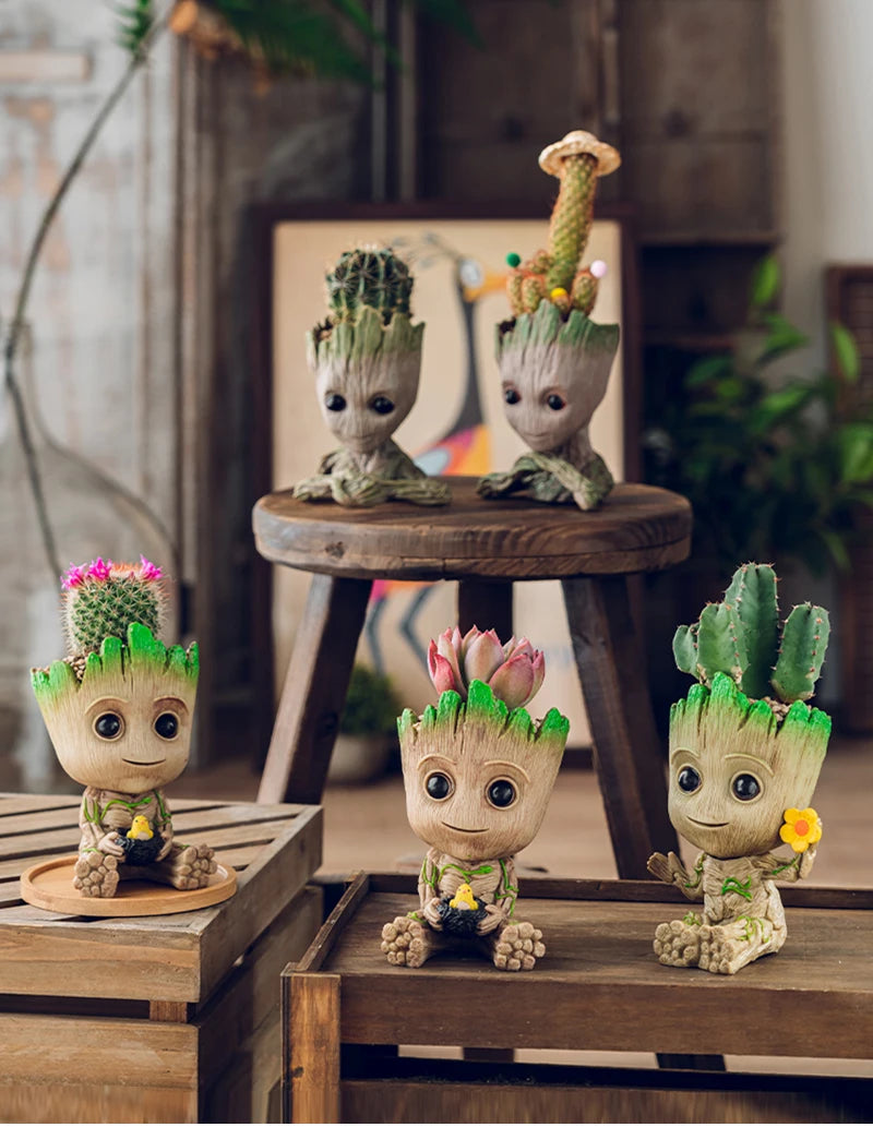 Mini Groot Figurine Home Decor Cartoon Tree Man Desk Ornament Creative Plant Holder Gift