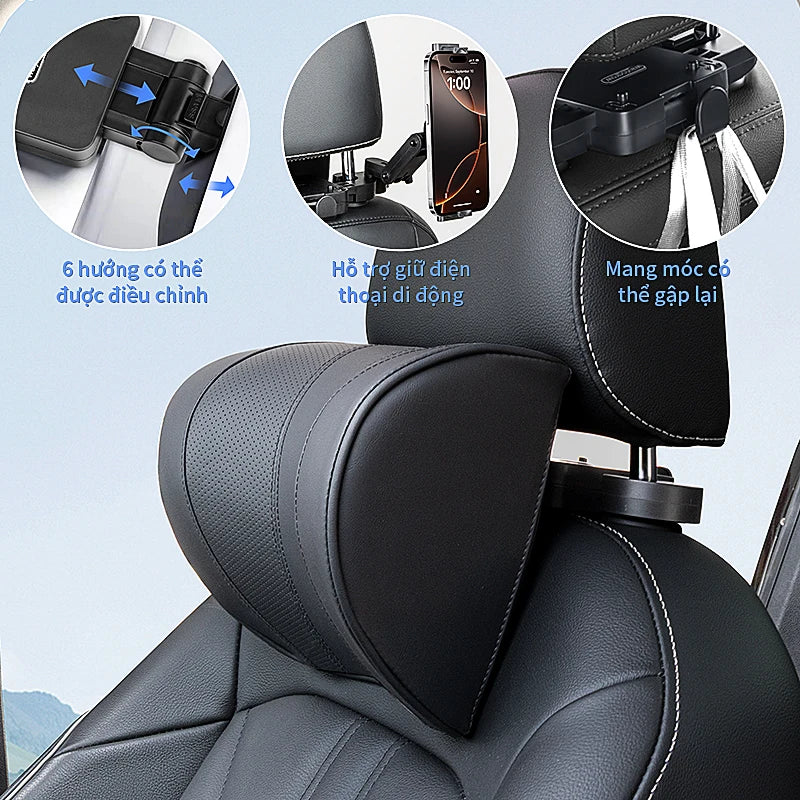 Leather Car Headrest Pillow Memory Foam Neck Support Cushion Adjustable Auto Accessory