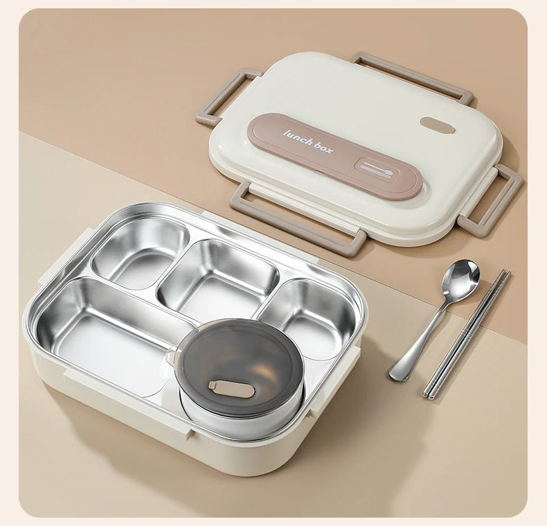 Stainless Steel Kids Lunch Box Compartment Bento Container Insulated Food Storage with Bag for School