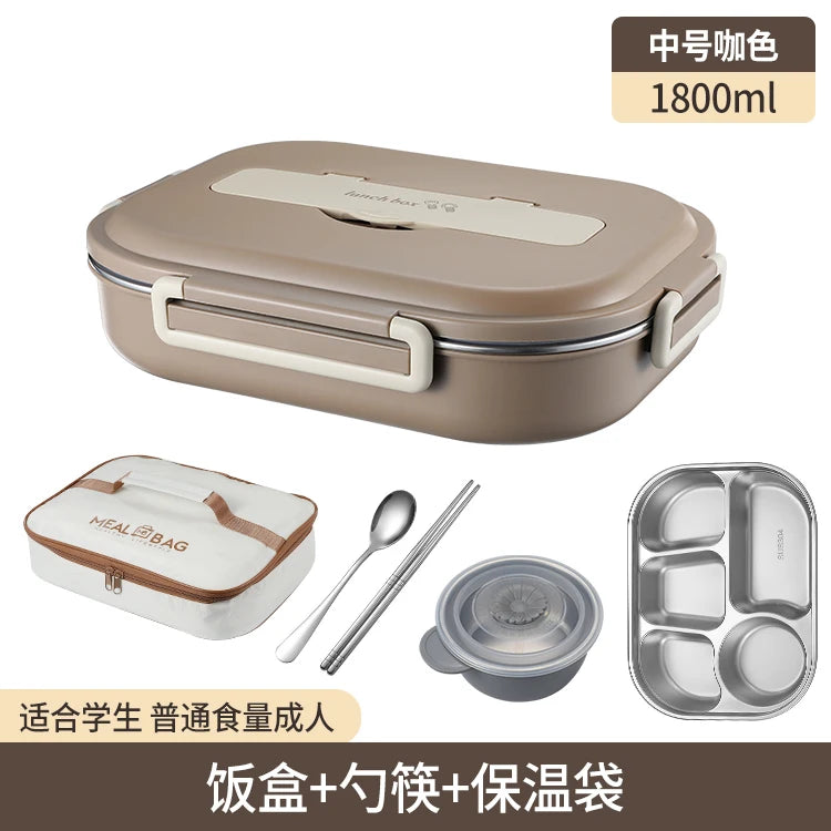 Stainless Steel Kids Lunch Box Compartment Bento Container Insulated Food Storage with Bag for School