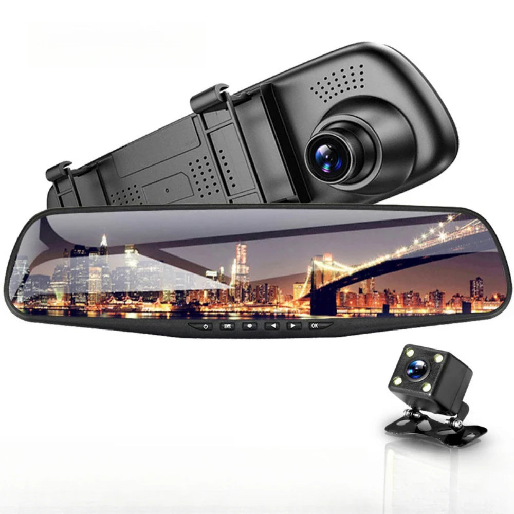1080P Dual Lens Rearview Mirror Dash Cam 4.3 Inch Car DVR Video Recorder with Parking Monitor