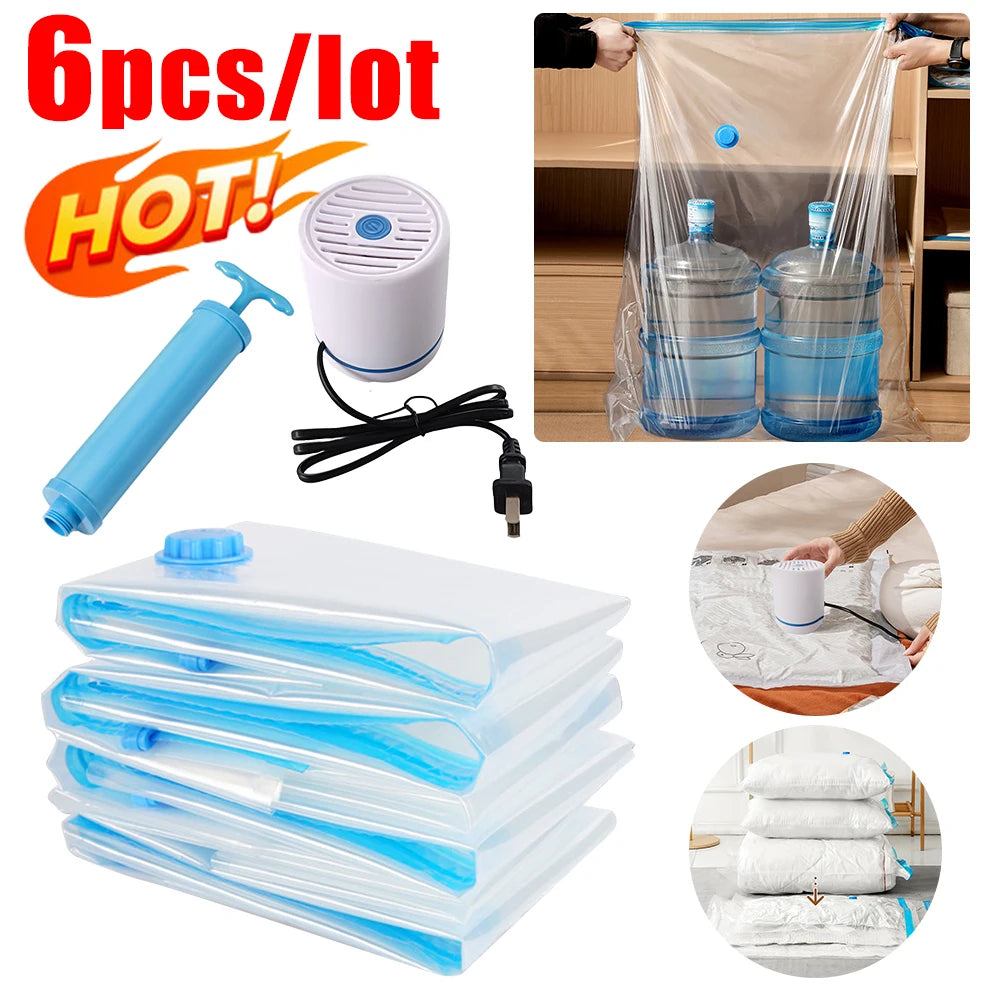 Reusable Vacuum Storage Bags with Hand Pump Space Saving Compression Organizer
