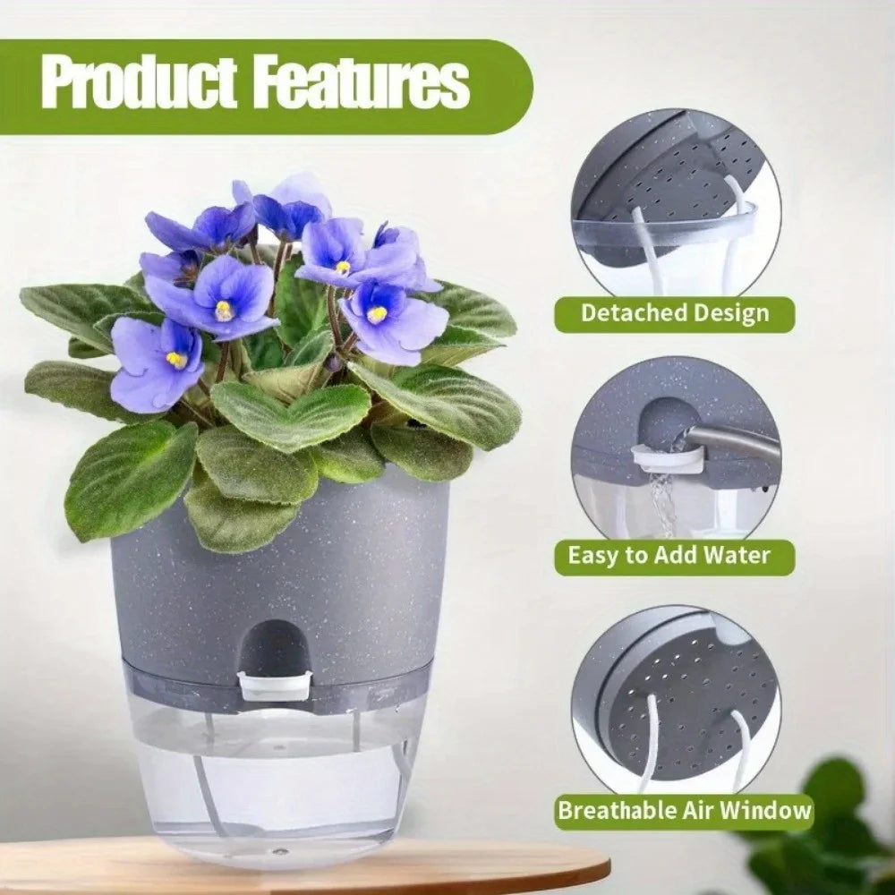 Self-Watering Plant Pots Set (5 or 10 Pack) – Double-Layer Hydroponic Flower & Succulent Planters for Home & Office Décor