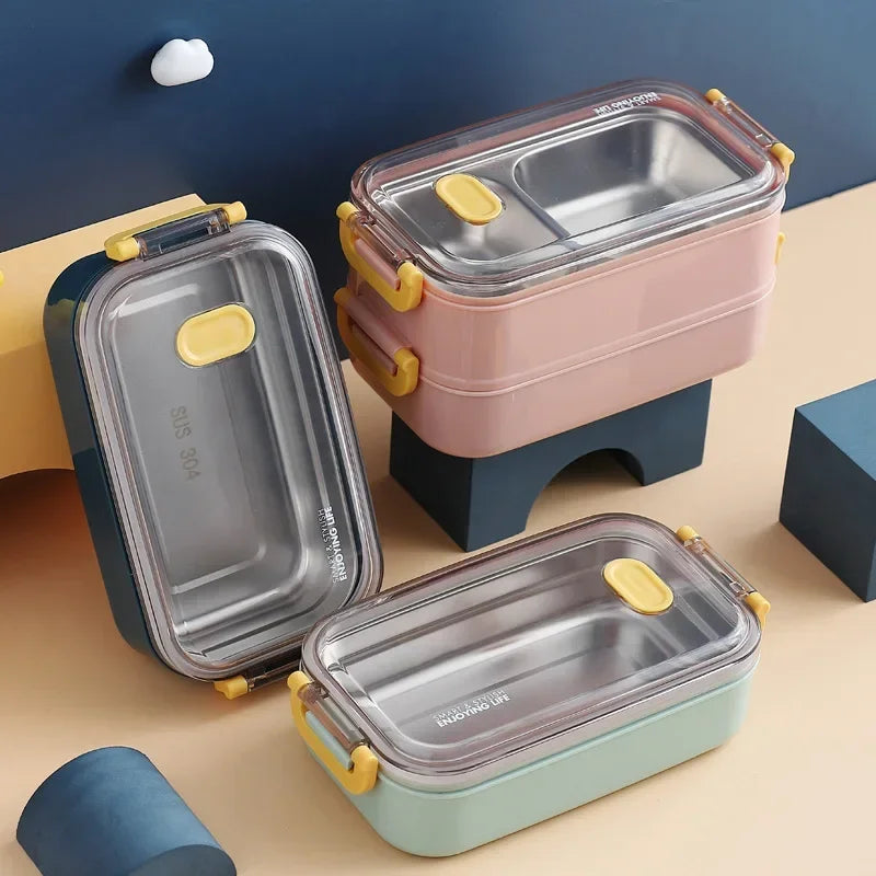 304 Stainless Steel Thermal Lunch Box Single Double Layer Bento Food Container Leakproof Office School Use