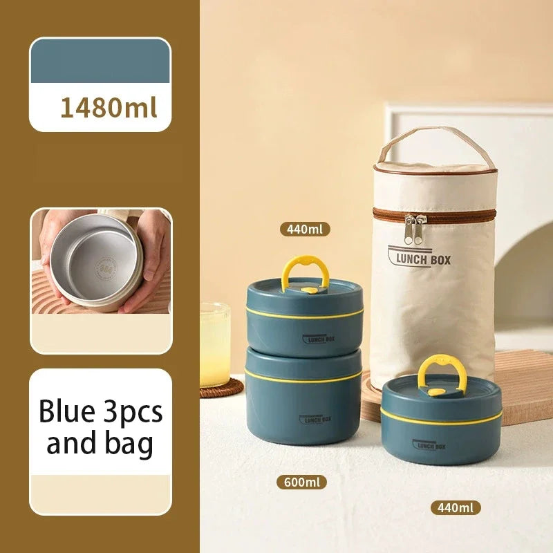 304 Stainless Steel Insulated Lunch Box Stackable Leakproof Bento Container Microwave Safe Food Storage