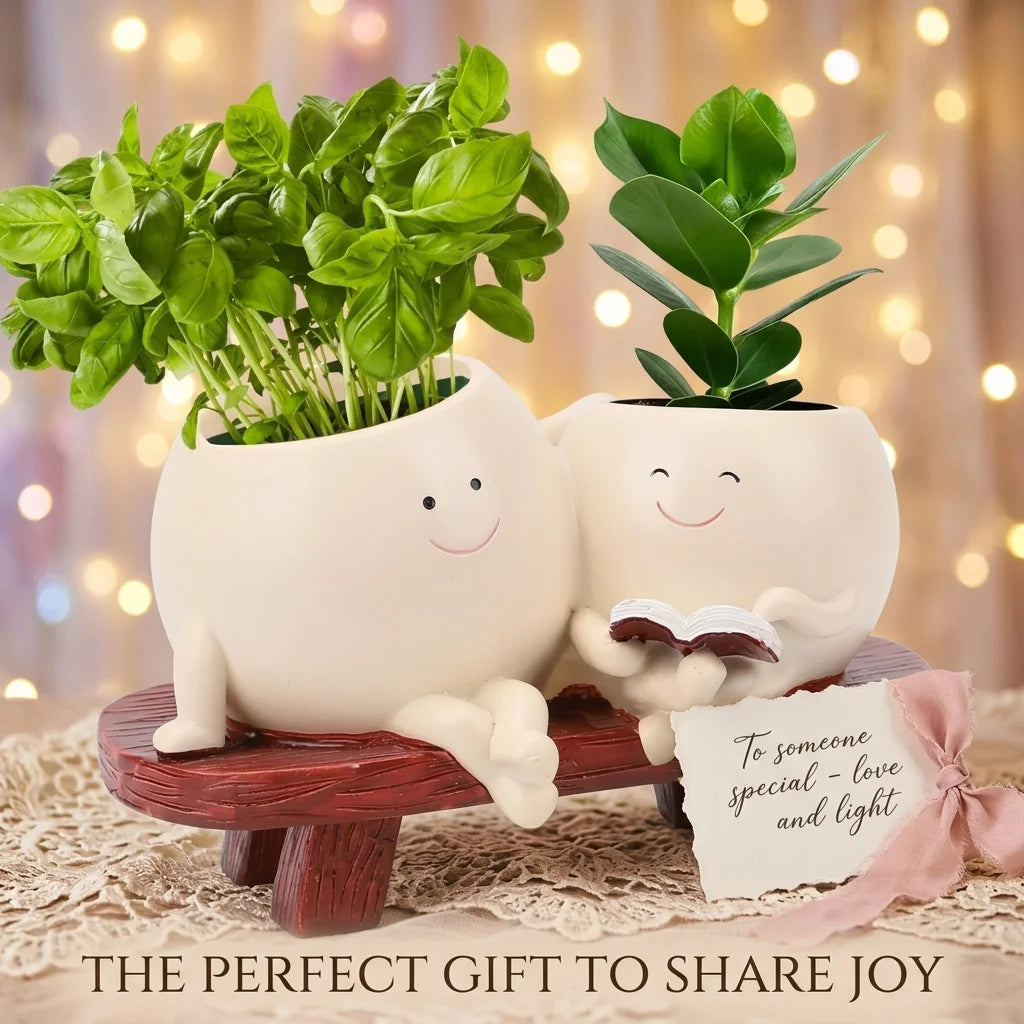 Cute Cartoon Resin Succulent Planter with Drainage Hole