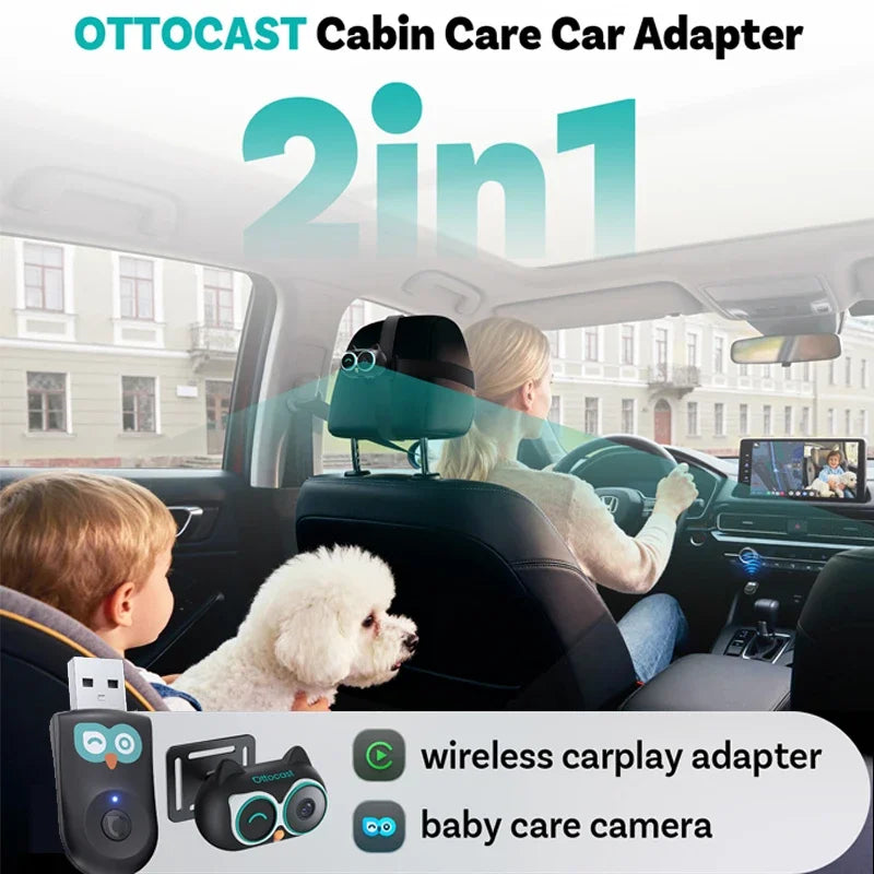 Ottocast Cabin Care Wireless CarPlay Baby Camera 1080P HD Backseat Monitor with Night Vision
