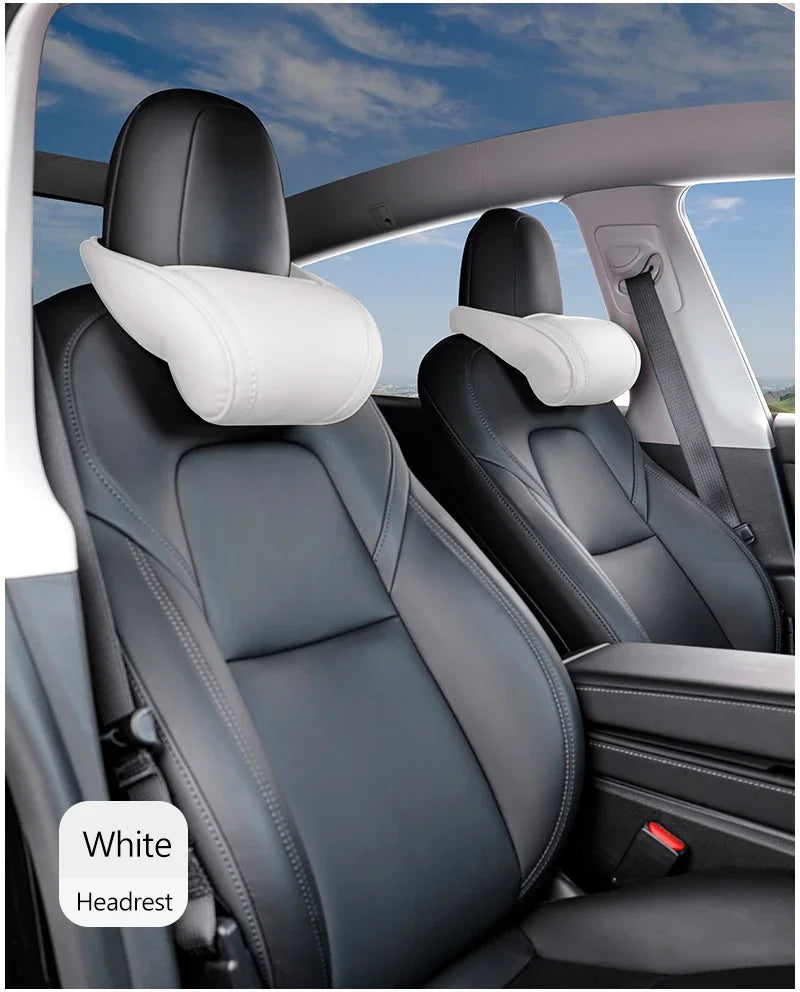 Oulex Seat Headrest Neck Pillow for Tesla Model 3/Y Juniper 19-25 Car Neck Support Pillow Nappa Leather Seat Headreck Car Access