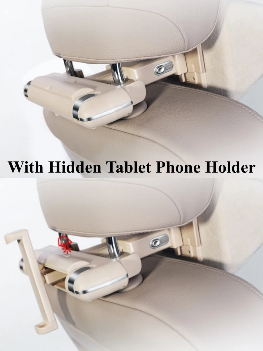 Adjustable Car Headrest Pillow with Neck Support Hidden Hook and Tablet Holder