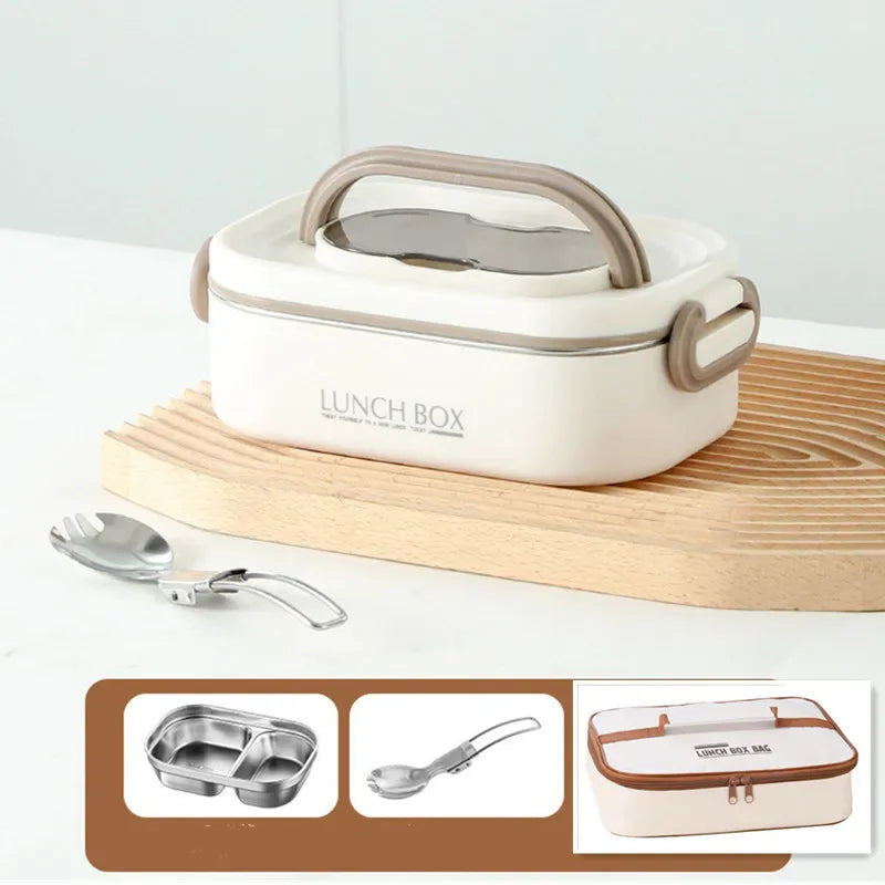 1500ml Double Layer Stainless Steel Thermal Lunch Box Leak Proof Bento Food Container with Insulated Carry Bag for Adults and Students