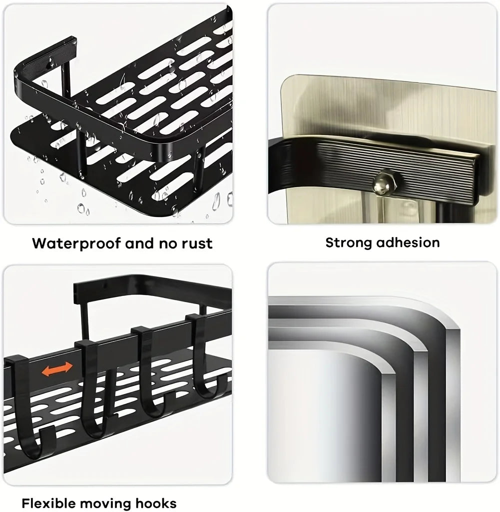 Wall Mounted Shower Rack Large Capacity No Drilling for Bathroom Kitchen Space Saving Easy Install Store Toiletries Cosmetics