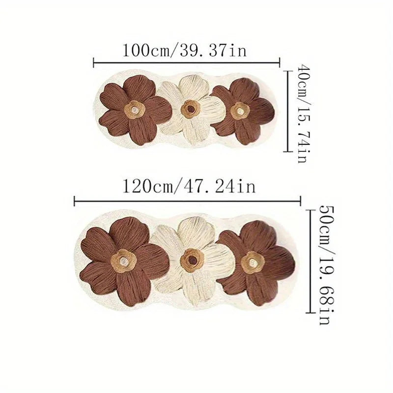 VIKAMA Plush Nordic Style Floral Area Mat Decorative Rug with Blue and Beige Flowers for Bedroom Rug for Girl‘s Room Home Decor