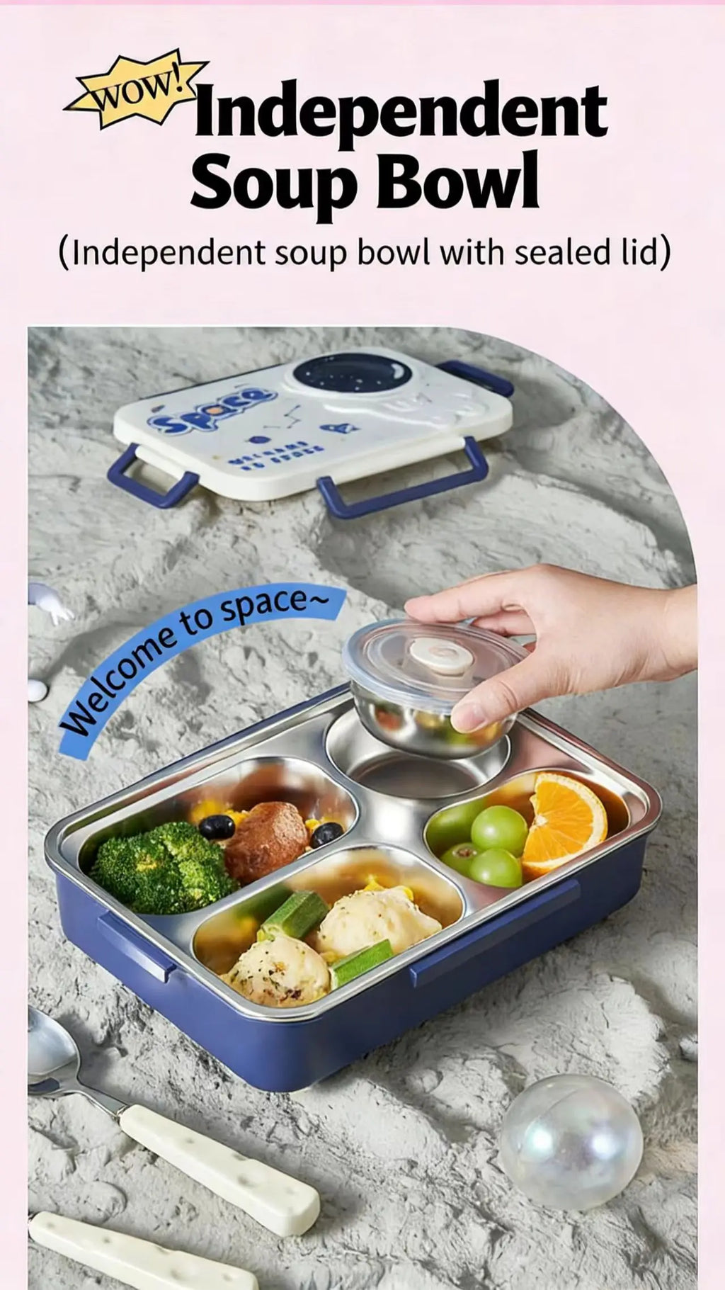 Food-grade stainless steel lunch box, student compartment plate, kids insulated bento box, kindergarten plate