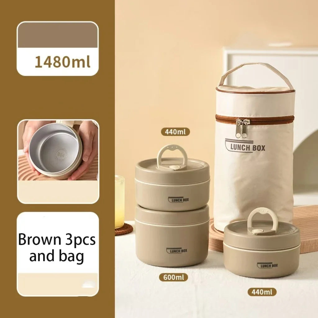 304 Stainless Steel Insulated Lunch Box Stackable Leakproof Bento Container Microwave Safe Food Storage