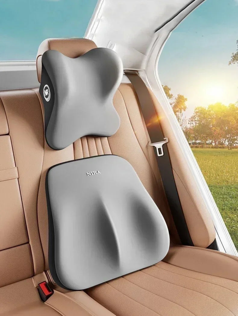 Memory Foam Car Lumbar and Neck Support Cushion Set Ergonomic Back and Headrest Pillow