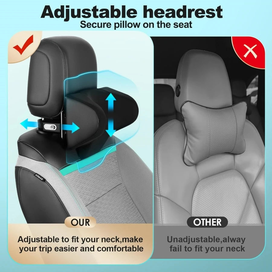Adjustable Car Headrest Pillow with Neck Support Hidden Hook and Tablet Holder