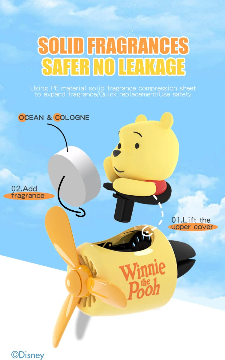 Winnie the Pooh Pilot Car Air Freshener Cute Cartoon Vent Clip Fragrance Diffuser Interior Decoration