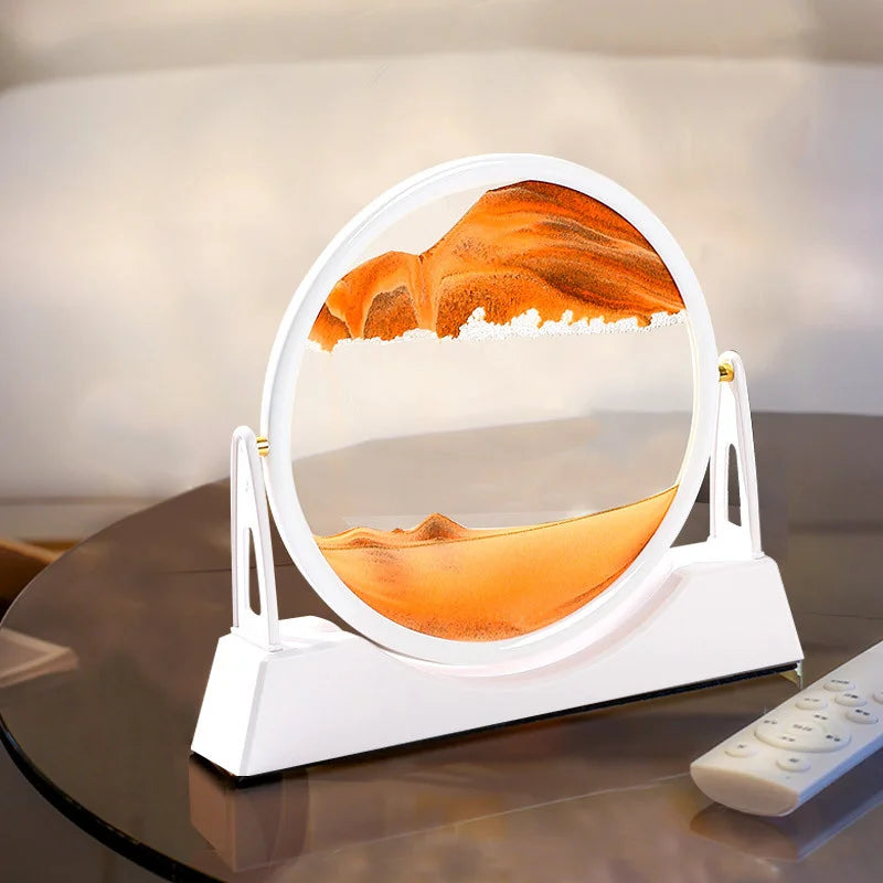 360 Rotating Sandscape Moving Sand Art Glass Frame Flowing Sand Decor Round Display Home Office Decoration