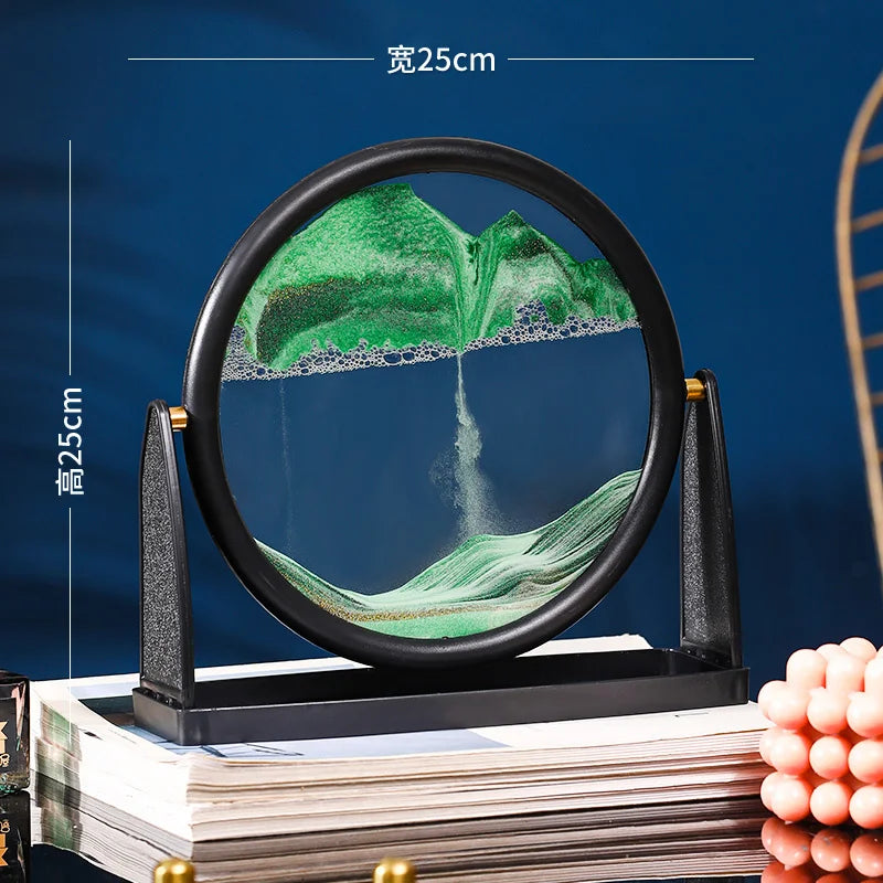 360 Rotating Sandscape Moving Sand Art Glass Frame Flowing Sand Decor Round Display Home Office Decoration
