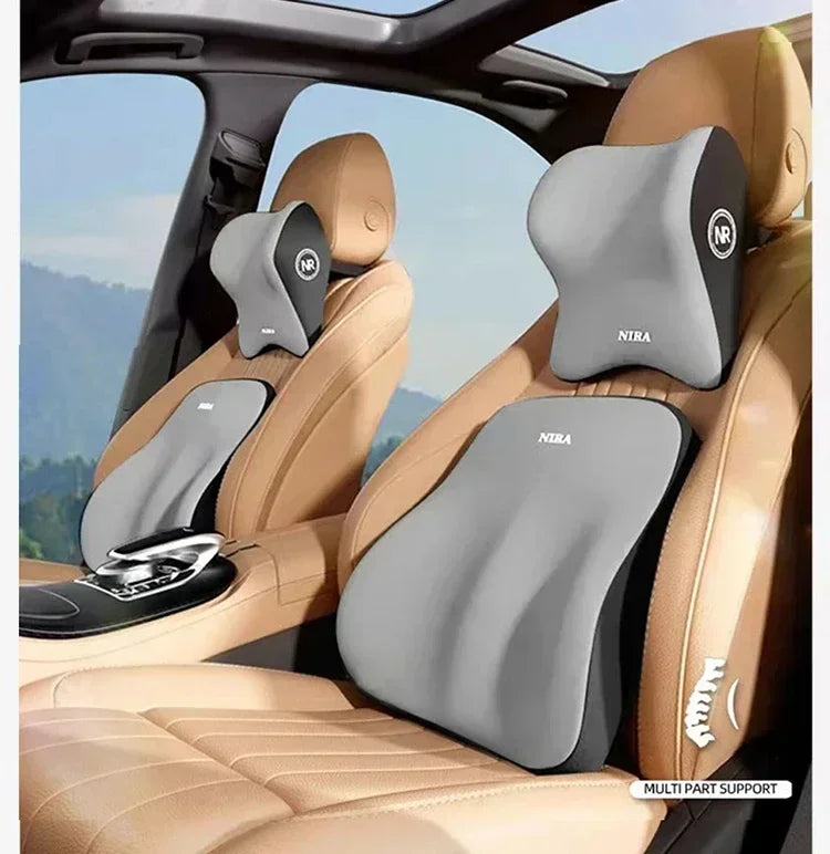Memory Foam Car Lumbar and Neck Support Cushion Set Ergonomic Back and Headrest Pillow