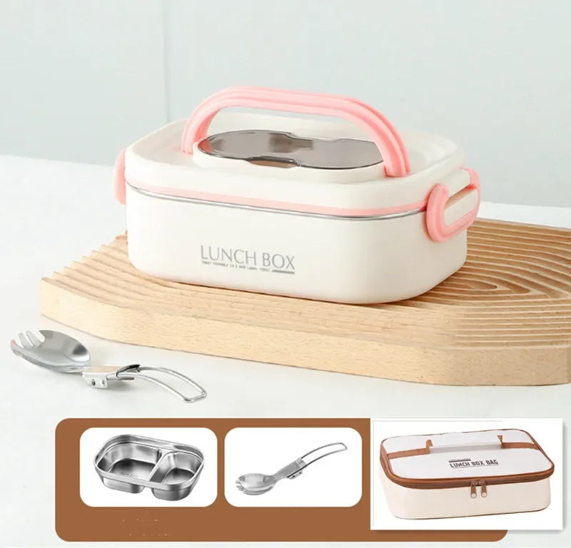 1500ml Double Layer Stainless Steel Thermal Lunch Box Leak Proof Bento Food Container with Insulated Carry Bag for Adults and Students