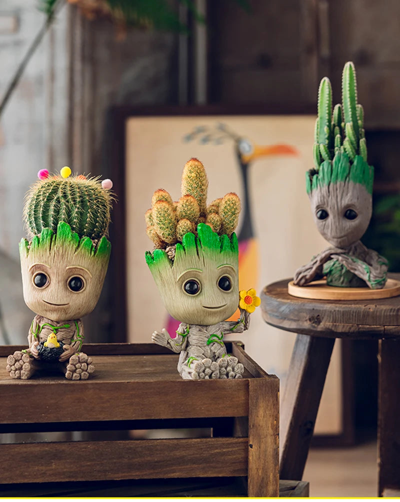Mini Groot Figurine Home Decor Cartoon Tree Man Desk Ornament Creative Plant Holder Gift