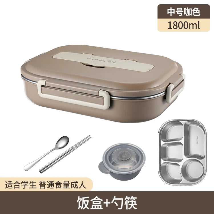 Stainless Steel Kids Lunch Box Compartment Bento Container Insulated Food Storage with Bag for School