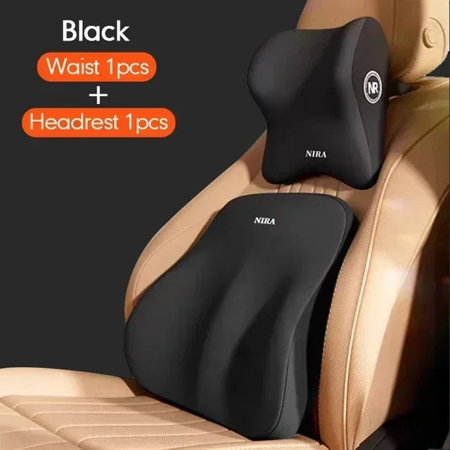 Memory Foam Car Lumbar and Neck Support Cushion Set Ergonomic Back and Headrest Pillow
