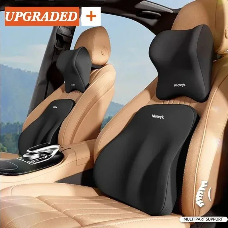 Memory Foam Car Lumbar and Neck Support Cushion Set Ergonomic Back and Headrest Pillow