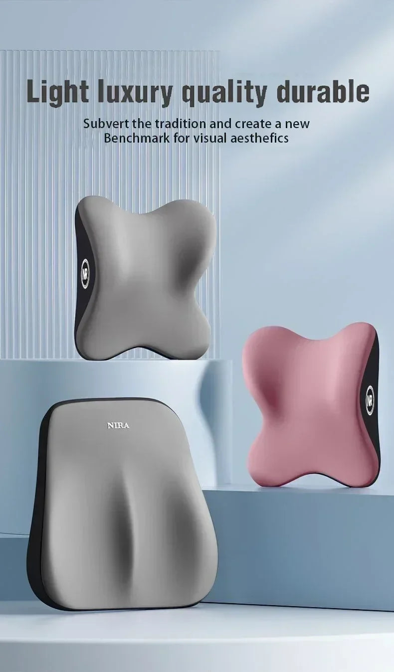 Memory Foam Car Lumbar and Neck Support Cushion Set Ergonomic Back and Headrest Pillow