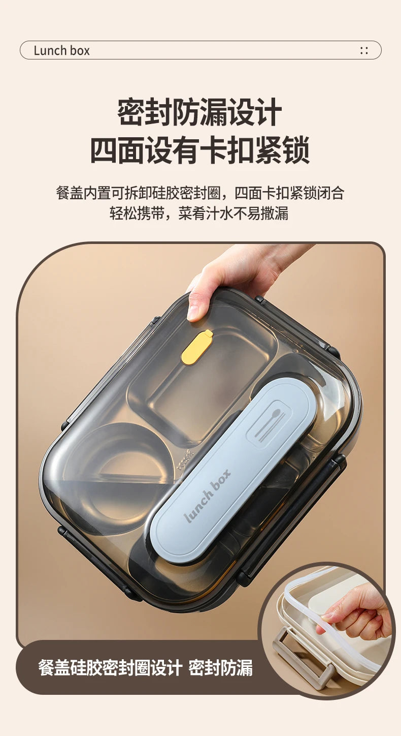 Stainless Steel Kids Lunch Box Compartment Bento Container Insulated Food Storage with Bag for School