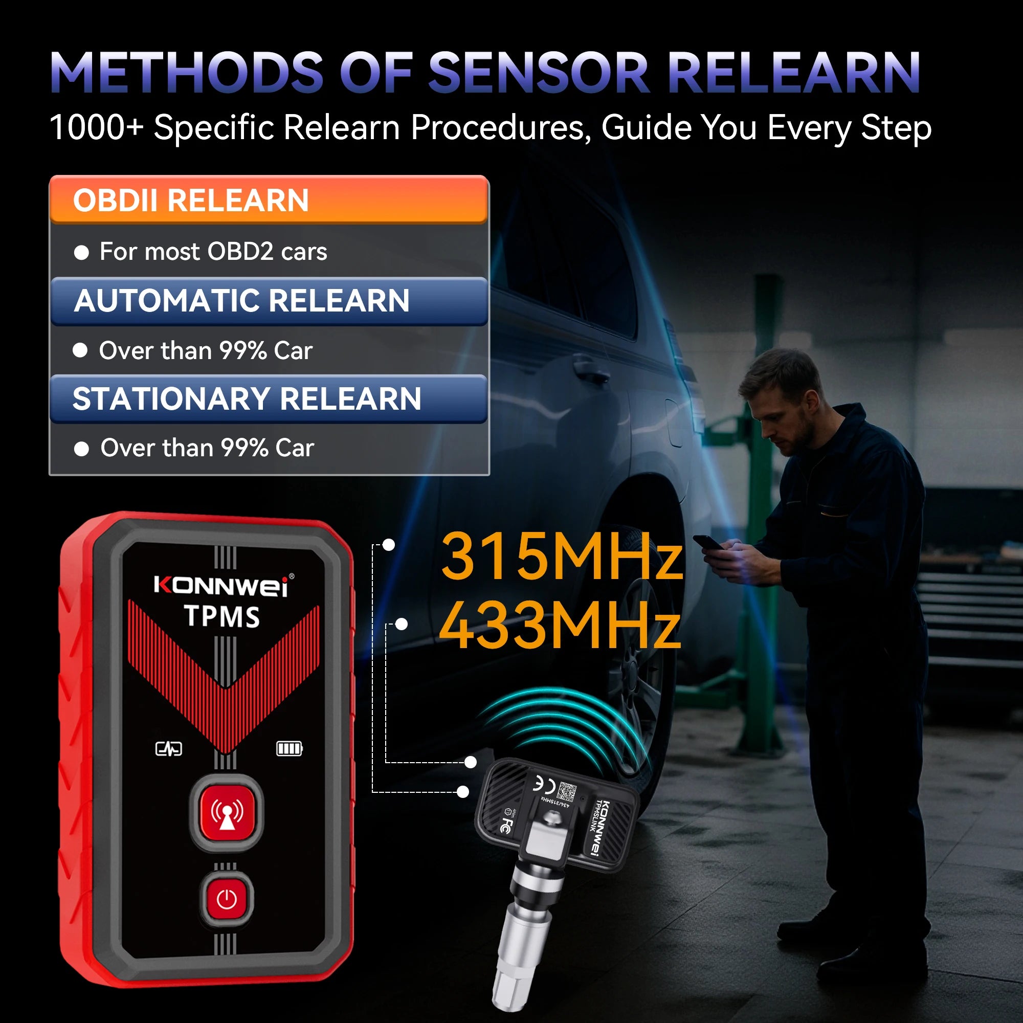 Konnwei TK100 TPMS Programming Tool Wireless OBD Relearn Device for Tire Pressure Sensors