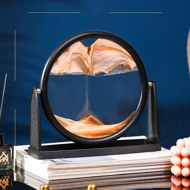 360 Rotating Sandscape Moving Sand Art Glass Frame Flowing Sand Decor Round Display Home Office Decoration