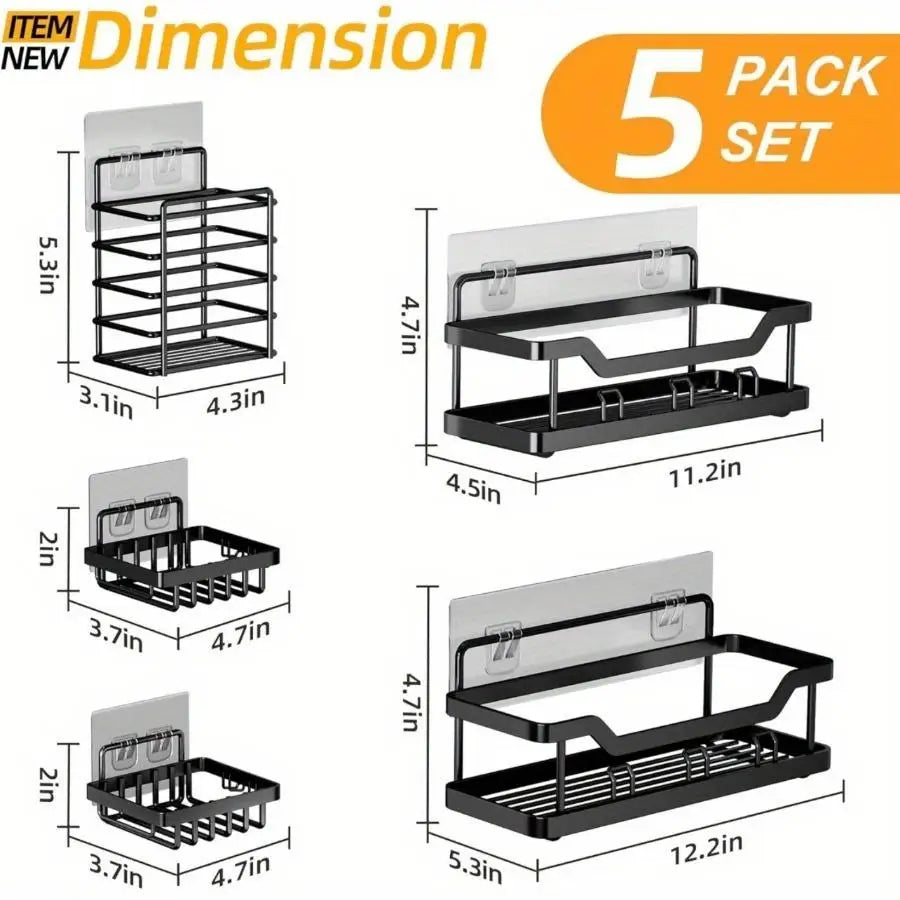 Premium Adhesive Shower Caddy Organizer Set 3 Pack / 5 Pack Rustproof Stainless Steel Bathroom Storage Shelf