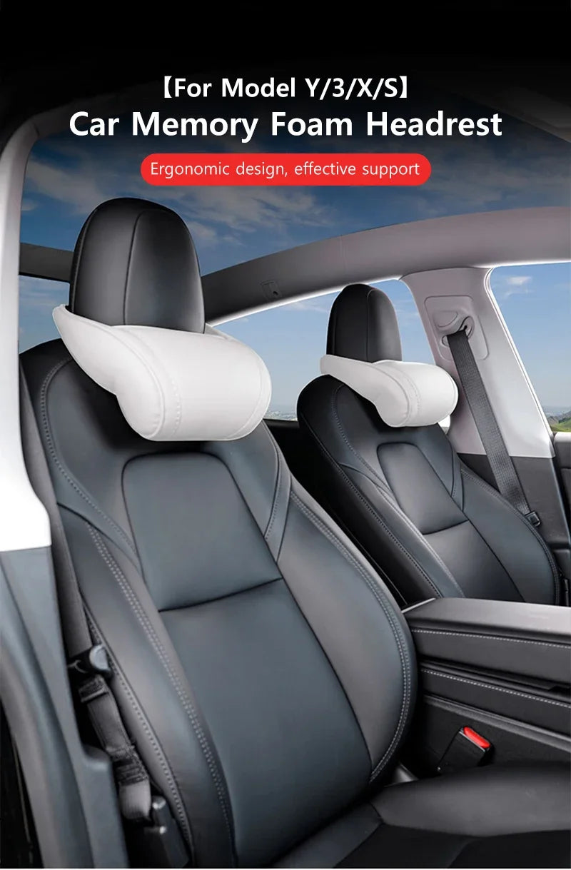 Oulex Seat Headrest Neck Pillow for Tesla Model 3/Y Juniper 19-25 Car Neck Support Pillow Nappa Leather Seat Headreck Car Access